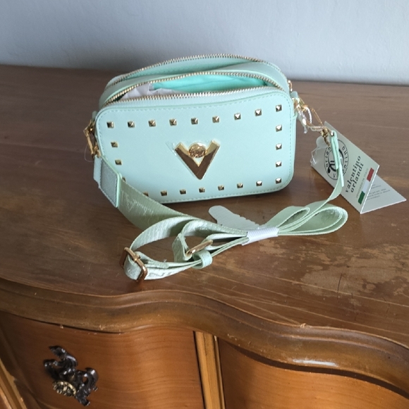 Valentino Orlandi Light Green Crossbody Bag with Gold Accents - Picture 3 of 5
